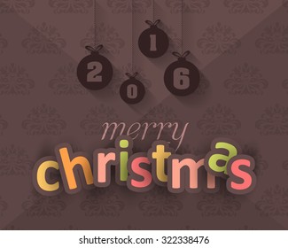 Multicolored Stylish Text Merry Christmas and Christmas Ball Style 2016 Numbers, Retro Background