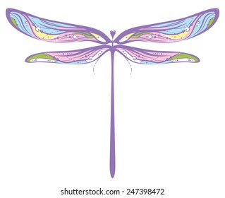 Multicolored stylized dragonfly in vector on white background.