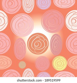Multicolored stylized roses on a light gradient background. Seamless pattern.