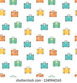 Multi-colored suitcases isolated on white background. Luggage, travel bags, seamless vector pattern