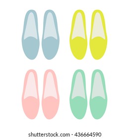 Multicolored summer moccasins. Simple and minimalistic. Vector illustration.