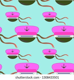 Multicolored summer seamless sailor cap pattern.