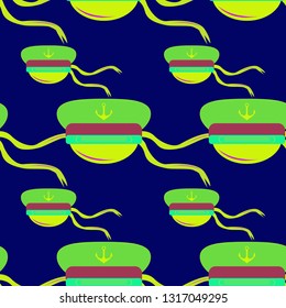 Multicolored summer seamless sailor cap pattern.