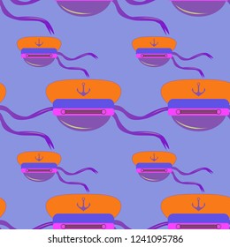 Multicolored summer seamless seaman cap pattern.