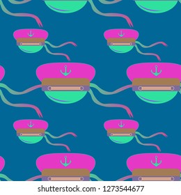 Multicolored summer seamless seaman cap pattern.