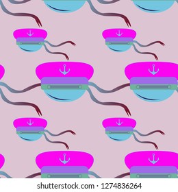 Multicolored summer seamless seaman cap pattern.