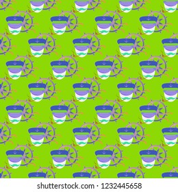 Multicolored summer seamless steering wheel sailor pattern.