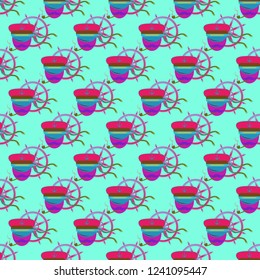 Multicolored summer seamless steering wheel sailor pattern.