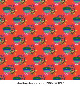 Multicolored summer seamless steering wheel sailor pattern.