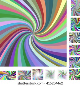 Multicolored summer spiral design background set. Different color, gradient, screen, paper size versions.