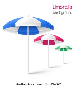 Multicolored sun beach umbrellas isolated on white background