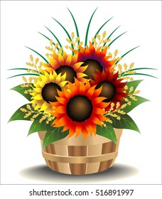 Multicolored sunflower arrangement in a basket