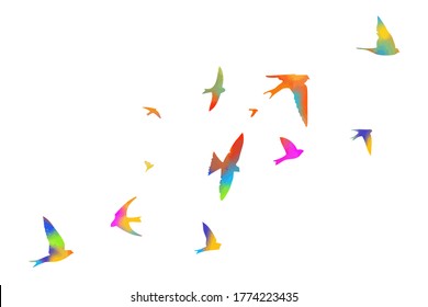 Multi-colored swallows. Flying flock of birds. Vector illustration