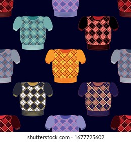Multicolored sweaters vector seamless pattern for decoration, packaging, backgrounds, textiles