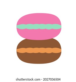 Multicolored sweet cookies with filling on an isolated background. Baking desserts. Tea time. Design elements. Unhealthy food. Flat illustration. Vector illustration.