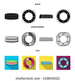 Multicolored swimming circle black, flat, monochrome icons in set collection for design. Different lifebuoys vector symbol stock web illustration.