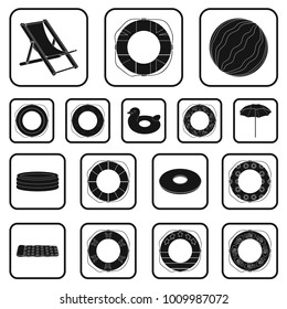 Multicolored swimming circle black icons in set collection for design. Different lifebuoys vector symbol stock web illustration.