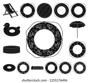 Multicolored swimming circle black icons in set collection for design. Different lifebuoys vector symbol stock web illustration.