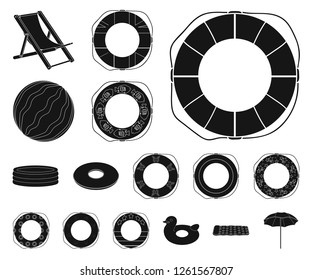 Multicolored swimming circle black icons in set collection for design. Different lifebuoys vector symbol stock web illustration.