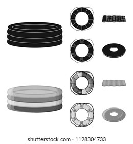 Multicolored swimming circle black,monochrome icons in set collection for design. Different lifebuoys vector symbol stock web illustration.
