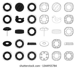 Multicolored swimming circle black,outline icons in set collection for design. Different lifebuoys vector symbol stock web illustration.