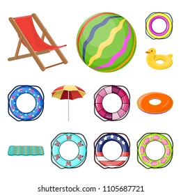 Multicolored swimming circle cartoon icons in set collection for design. Different lifebuoys vector symbol stock web illustration.