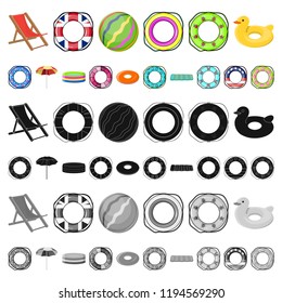Multicolored swimming circle cartoon icons in set collection for design. Different lifebuoys vector symbol stock web illustration.