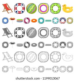Multicolored swimming circle cartoon icons in set collection for design. Different lifebuoys vector symbol stock web illustration.