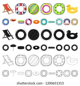 Multicolored swimming circle cartoon icons in set collection for design. Different lifebuoys vector symbol stock web illustration.