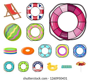 Multicolored swimming circle cartoon icons in set collection for design. Different lifebuoys vector symbol stock web illustration.