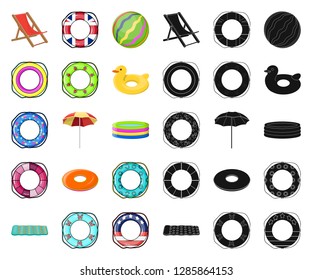 Multicolored swimming circle cartoon,black icons in set collection for design. Different lifebuoys vector symbol stock web illustration.