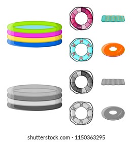 Multicolored swimming circle cartoon,monochrome icons in set collection for design. Different lifebuoys vector symbol stock web illustration.