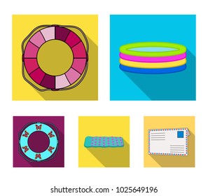 Multicolored swimming circle flat icons in set collection for design. Different lifebuoys vector symbol stock web illustration.