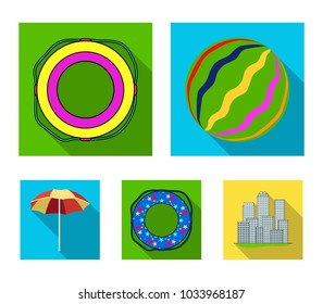 Multicolored swimming circle flat icons in set collection for design. Different lifebuoys vector symbol stock web illustration.