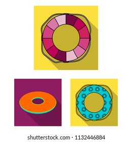 Multicolored swimming circle flat icons in set collection for design. Different lifebuoysvector symbol stock web illustration.