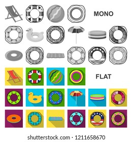 Multicolored swimming circle flat icons in set collection for design. Different lifebuoys vector symbol stock web illustration.