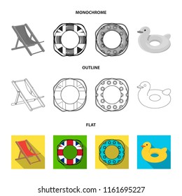 Multicolored swimming circle flat,outline,monochrome icons in set collection for design. Different lifebuoys vector symbol stock web illustration.