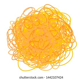 Multicolored tangled shape on white. Chaotic sketch. Colorful background with array of lines. Art creation. Print for banners, posters and shirts