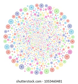 Multicolored Target Bullseye sparkler round cluster. Vector round cluster burst created with scatter target bullseye symbols. Multi Colored Vector illustration.
