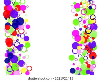 Multi-colored taw toy scattered on bright paper. All Color Dot. Rainbow colored watercolor confetti top gradient.