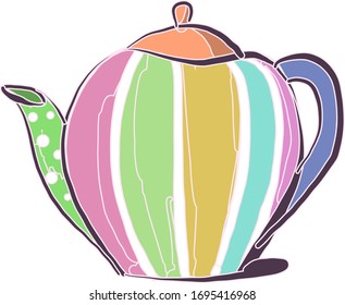 Multicolored tea pot, illustration, vector on white background