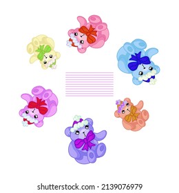 Multicolored teddy bears hand painted wreath made in vector. Unique decoration for greeting card, wedding invitation, save the date. Isolated design. Summer bears with place for your text.