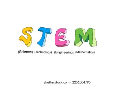 multicolored text bars, abbreviations for science, technology, engineering and mathematics, on a white background, flat design