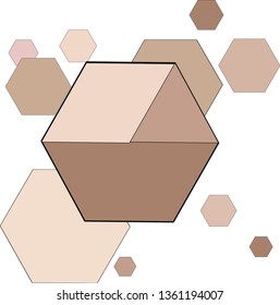 Multi-colored text block. Element for design. Hexagonal figure, geometric abstraction. Website design.