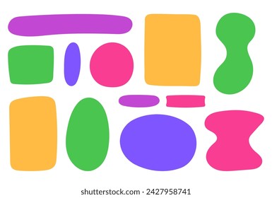 Cuadro de texto multicolor con garabatos. Conjunto de comillas de marco de papel. Ilustración vectorial.