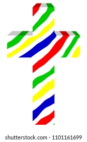 multicolored three-dimensional cross on white background, 3d