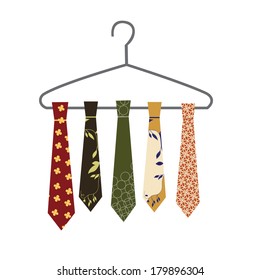 Multicolored ties on a hanger/