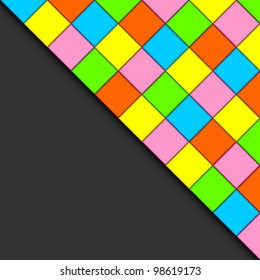 Multicolored tiles form an abstract background.