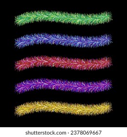 Multicolored tinsel, decoration for the Christmas tree. New Year. Christmas. Vector illustration