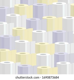Multi-colored toilet paper background. Toilet paper in yellow, white, and blue colors. Vector illustration of a pile of toilet paper rolls.